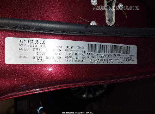 1C4PJMCB7KD343626 2019 JEEP CHEROKEE Maroon ძრავის განყოფილების ხედი
