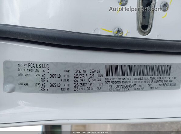 1C4PJMCB8KD450927 2019 JEEP CHEROKEE White Vista del compartimento del motor