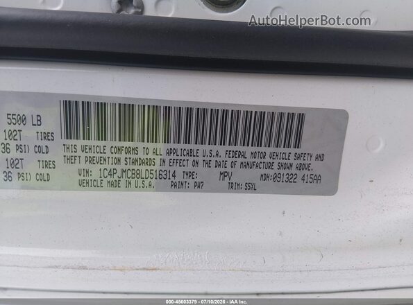 1C4PJMCB8LD516314 2020 JEEP CHEROKEE White ძრავის განყოფილების ხედი
