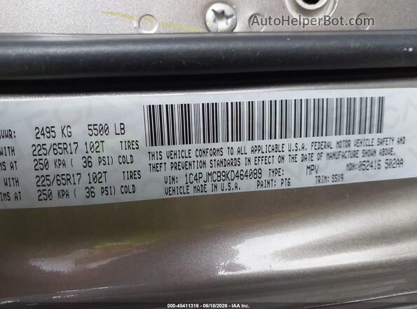1C4PJMCB9KD464089 2019 JEEP CHEROKEE Brown Շարժիչի բաժամունքի տեսք