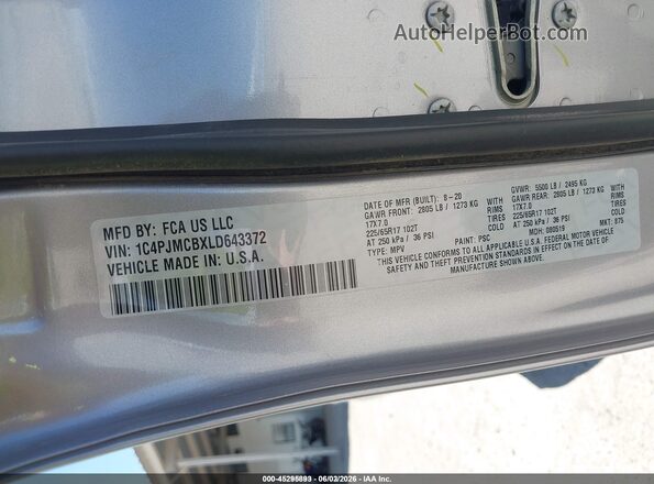 1C4PJMCBXLD643372 2020 JEEP CHEROKEE Silver Вид підкапотного простору