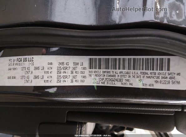 1C4PJMCSXGW246383 2016 JEEP CHEROKEE Gray Вид підкапотного простору