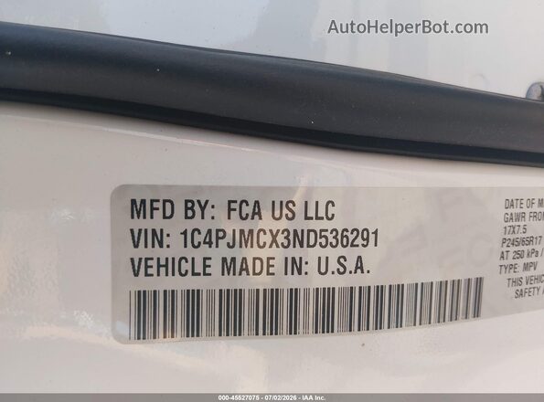 1C4PJMCX3ND536291 2022 JEEP CHEROKEE White Vista del compartimento del motor