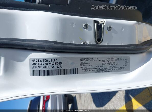 1C4PJMCX4LD643380 2020 JEEP CHEROKEE White Вид підкапотного простору