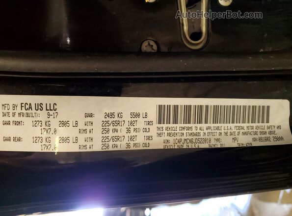 1C4PJMCX6JD522010 2018 JEEP CHEROKEE Black VIN კოდის სტიკერის ხედი