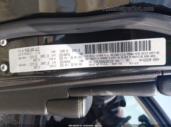 1C4PJMDB4GW267129 2016 JEEP CHEROKEE Black Вид підкапотного простору