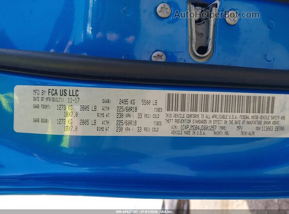 1C4PJMDB4JD601257 2018 JEEP CHEROKEE Синий Вид подкапотного пространства