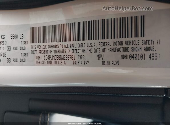 1C4PJMDB8GW299761 2016 JEEP CHEROKEE White Vista del compartimento del motor