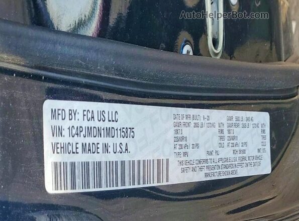 1C4PJMDN1MD115875 2021 JEEP CHEROKEE Black Vista de la etiqueta del VIN