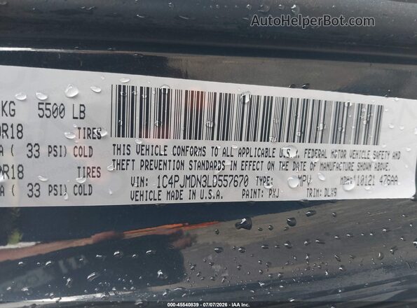 1C4PJMDN3LD557670 2020 JEEP CHEROKEE Черный Вид подкапотного пространства