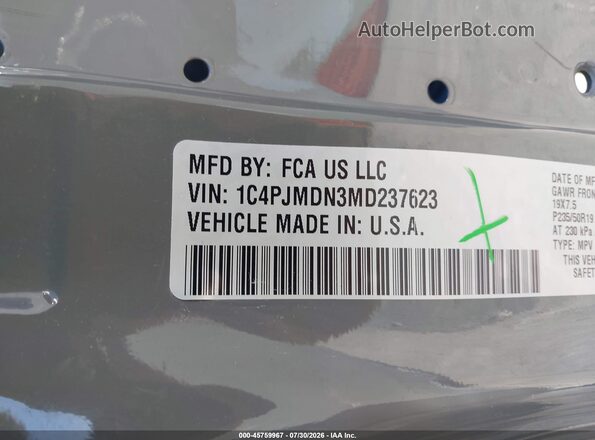 1C4PJMDN3MD237623 2021 JEEP CHEROKEE Серый Вид подкапотного пространства