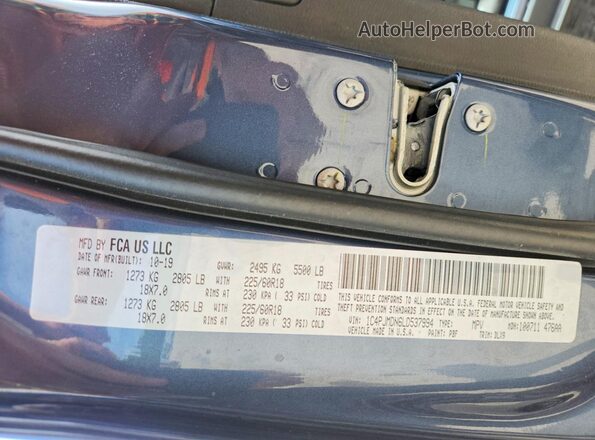 1C4PJMDN6LD537994 2020 JEEP CHEROKEE Blue Vista de la etiqueta del VIN