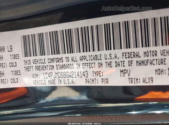 1C4PJMDS8GW214143 2016 JEEP CHEROKEE Black Engine compartment view