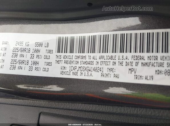 1C4PJMDSXGW140241 2016 JEEP CHEROKEE Серый Вид подкапотного пространства