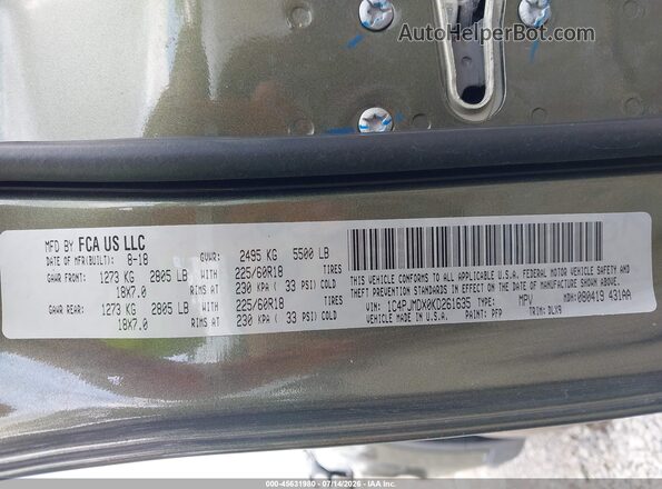 1C4PJMDX0KD261635 2019 JEEP CHEROKEE Green Вид підкапотного простору
