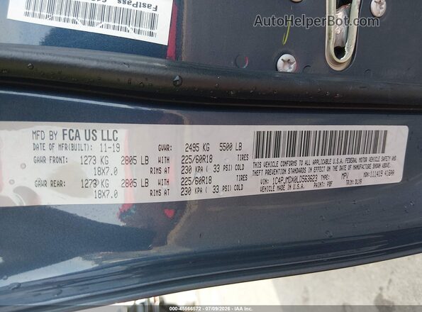 1C4PJMDX0LD563623 2020 JEEP CHEROKEE Blue ძრავის განყოფილების ხედი