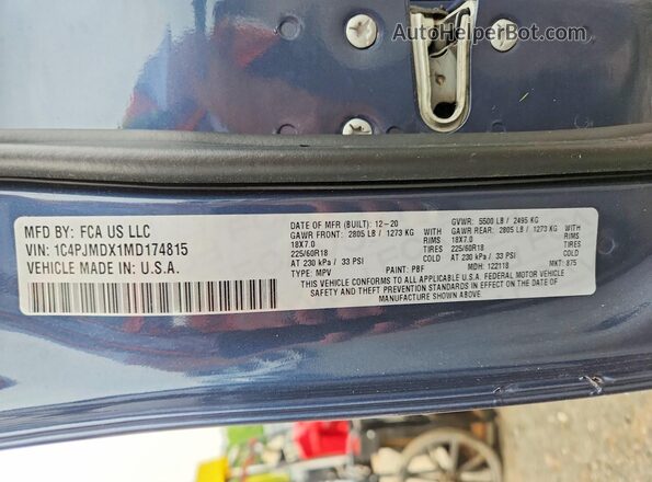 1C4PJMDX1MD174815 2021 JEEP CHEROKEE Синий Вид наклейки с VIN-кодом