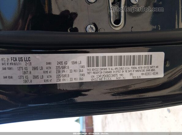 1C4PJMDX3KD134975 2019 JEEP CHEROKEE Черный Вид подкапотного пространства