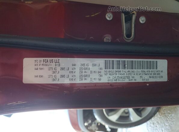 1C4PJMDX3KD227933 2019 JEEP CHEROKEE Красный Вид наклейки с VIN-кодом