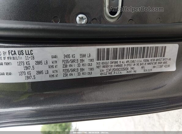 1C4PJMDX5KD335034 2019 JEEP CHEROKEE Gray Vista del compartimento del motor