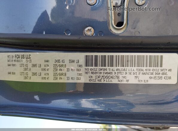 1C4PJMDX5KD461796 2019 JEEP CHEROKEE Синий Вид подкапотного пространства