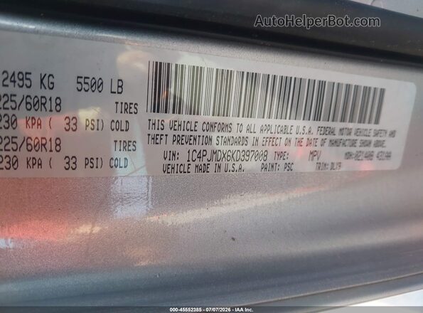 1C4PJMDX6KD397008 2019 JEEP CHEROKEE Gray Vista del compartimento del motor