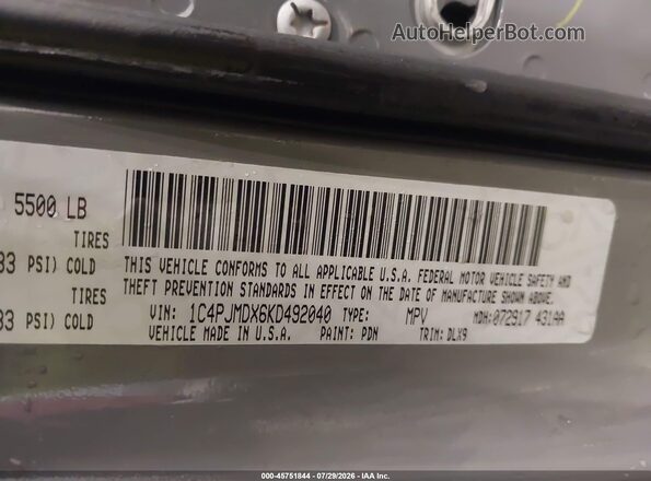 1C4PJMDX6KD492040 2019 JEEP CHEROKEE Gray Շարժիչի բաժամունքի տեսք