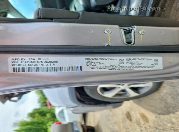 1C4PJMDX7ND520285 2022 JEEP CHEROKEE Silver Vista de la etiqueta del VIN