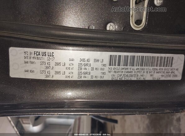 1C4PJMDX8JD607218 2018 JEEP CHEROKEE Серый Вид подкапотного пространства
