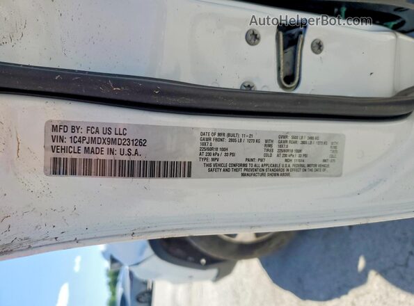 1C4PJMDX9MD231262 2021 JEEP CHEROKEE White Widok naklejki z numerem VIN