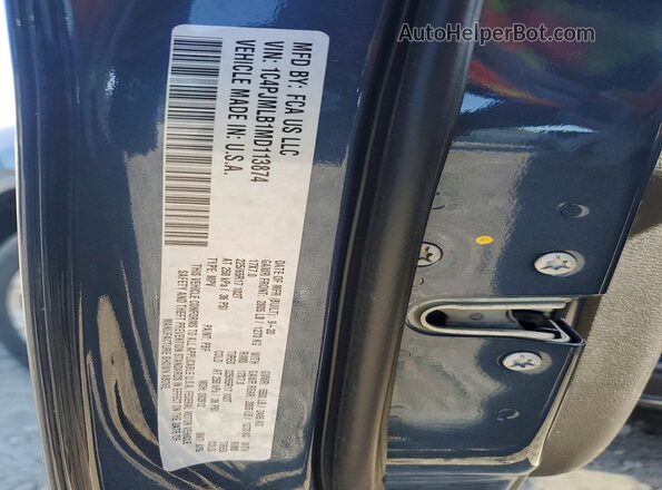 1C4PJMLB1MD113874 2021 JEEP CHEROKEE Blue Vista de la etiqueta del VIN