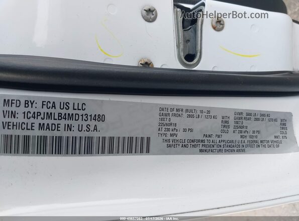 1C4PJMLB4MD131480 2021 JEEP CHEROKEE White Вид підкапотного простору