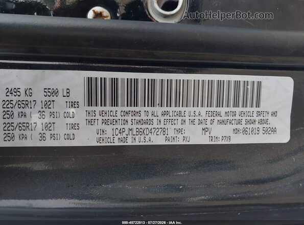 1C4PJMLB6KD472781 2019 JEEP CHEROKEE Black Widok komory silnika