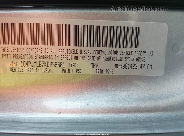 1C4PJMLB7KD259581 2019 JEEP CHEROKEE Gray Շարժիչի բաժամունքի տեսք