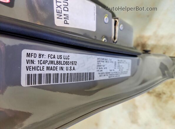 1C4PJMLB8LD651972 2020 JEEP CHEROKEE Gray VIN sticker view