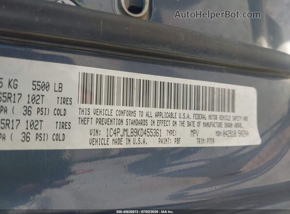 1C4PJMLB9KD455361 2019 JEEP CHEROKEE Blue Вид підкапотного простору