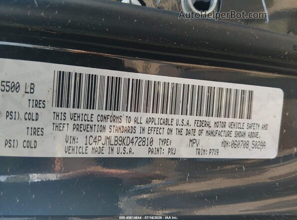 1C4PJMLB9KD472810 2019 JEEP CHEROKEE Черный Вид подкапотного пространства