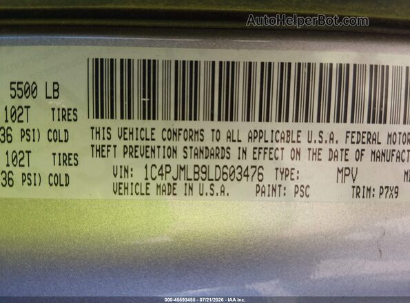 1C4PJMLB9LD603476 2020 JEEP CHEROKEE Silver Вид підкапотного простору