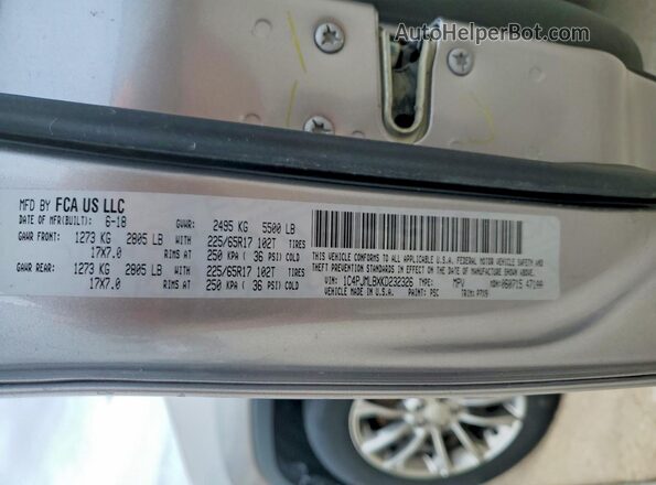 1C4PJMLBXKD232326 2019 JEEP CHEROKEE Серебряный Вид наклейки с VIN-кодом