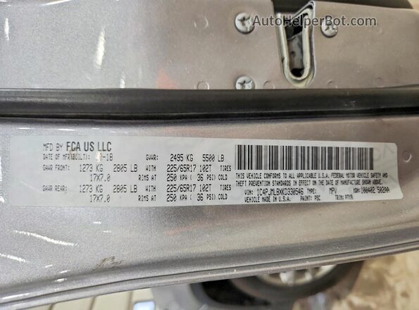 1C4PJMLBXKD330546 2019 JEEP CHEROKEE Silver Вид наклейки з VIN-кодом