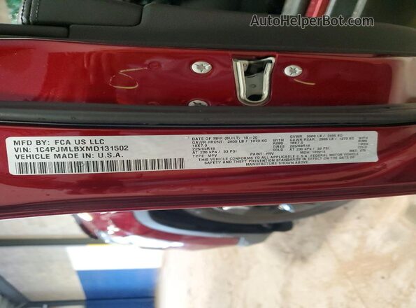1C4PJMLBXMD131502 2021 JEEP CHEROKEE Maroon Вид наклейки з VIN-кодом