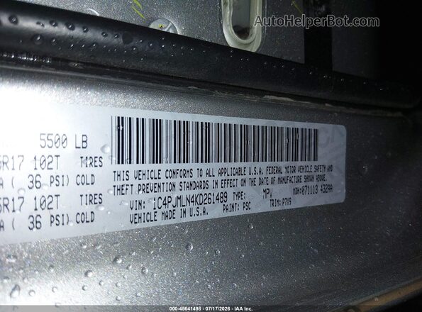 1C4PJMLN4KD261489 2019 JEEP CHEROKEE Silver Engine compartment view