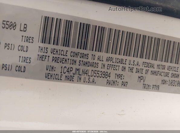 1C4PJMLN4LD553984 2020 JEEP CHEROKEE White ძრავის განყოფილების ხედი