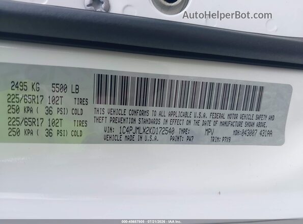 1C4PJMLX2KD172540 2019 JEEP CHEROKEE White Engine compartment view