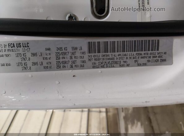 1C4PJMLX5JD598219 2018 JEEP CHEROKEE White Вид підкапотного простору