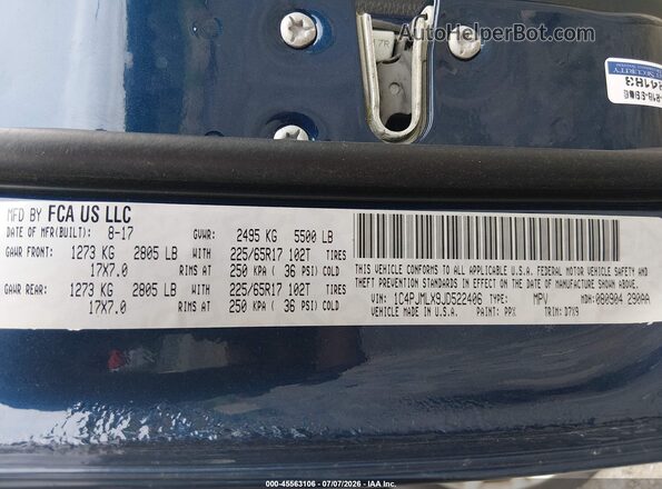 1C4PJMLX9JD522406 2018 JEEP CHEROKEE Синий Вид подкапотного пространства