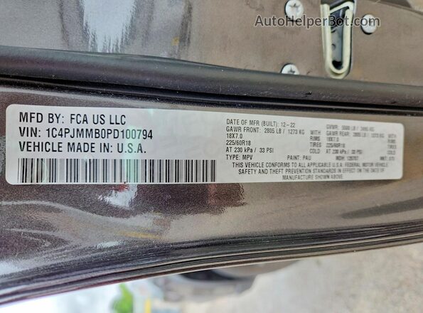 1C4PJMMB0PD100794 2023 JEEP CHEROKEE Gray VIN կոդի պիտակի տեսք