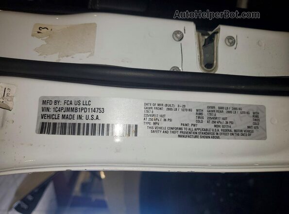 1C4PJMMB1PD114753 2023 JEEP CHEROKEE White VIN sticker view