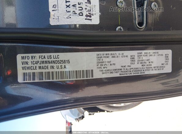1C4PJMMN4ND525815 2022 JEEP CHEROKEE Gray Widok komory silnika