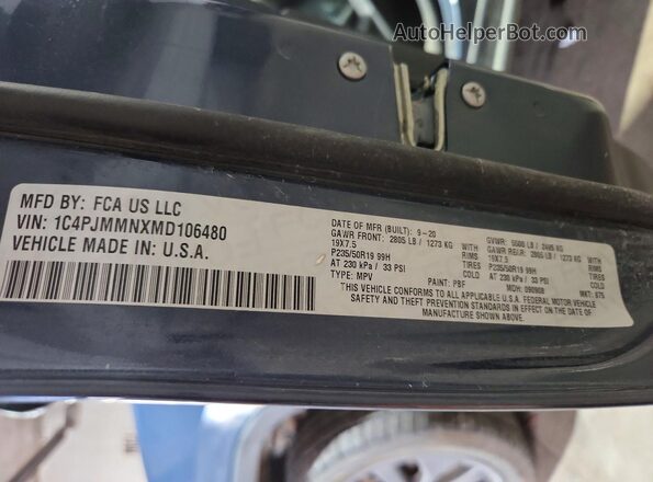 1C4PJMMNXMD106480 2021 JEEP CHEROKEE Blue Vista del compartimento del motor